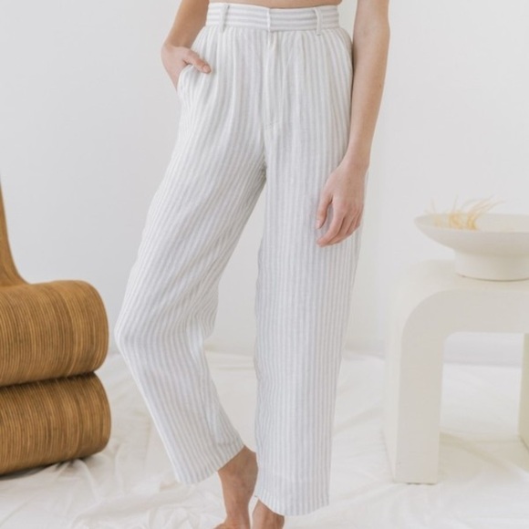 Laude The Label Icon Linen Trouser Striped Pants Blue Size 8 Casual Pants - Picture 2 of 11
